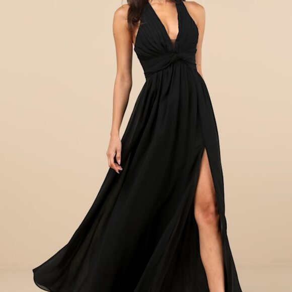 Lulus Marilina Black Pleated Twist-front Maxi Dress - Size M - Picture 1 of 1
